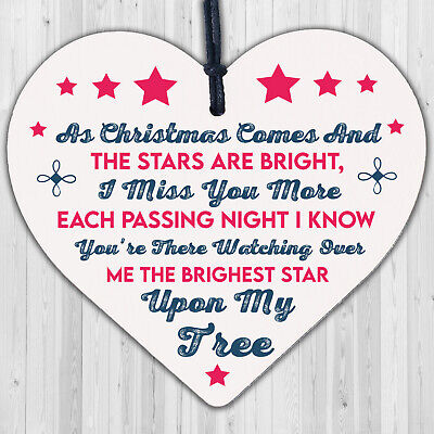 Brightest Star On My Tree Wooden Hanging Heart Memorial Plaque Christmas Decor