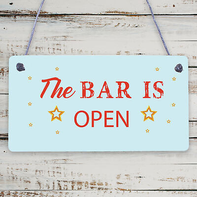 Novelty The Bar Is Open Plaque Home Bar Man Cave Alcohol Beer Vodka Gin Sign