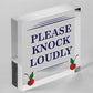 Please Knock Loudly Hanging Door Sign Plastic Contempary Wall Decorative Plaque