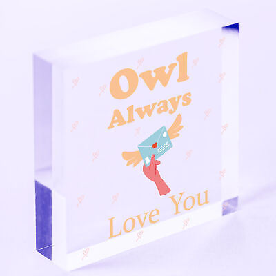 Valentines: OWL ALWAYS LOVE YOU - Wood Hanging Heart Plaque Sign Friendship Gift