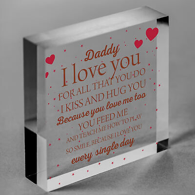 Daddy I Love You Wood Heart Father's Day Gifts For Him Dad Daughter Son Birthday