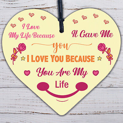 I Love You You Are My Life Wooden Hanging Heart Anniversary Valentines Gift Sign