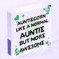 Auntiecorn Auntie Birthday Christmas Wood Heart Novelty Auntie Gift Unicorn Sign