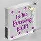 Fun Vintage Let The Evening BeGIN - Gin & Tonic Wood Hanging Heart Sign Gift Bar