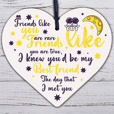 Rare Best Friends Friendship Sign Wood Heart Birthday Plaque Chic Thank You Gift