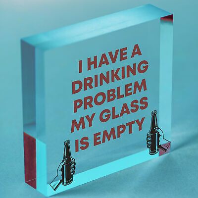 GLASS IS EMPTY Funny Alcohol Sign Bar Pub Man Cave Plaque BEER VODKA GIN GIFTS