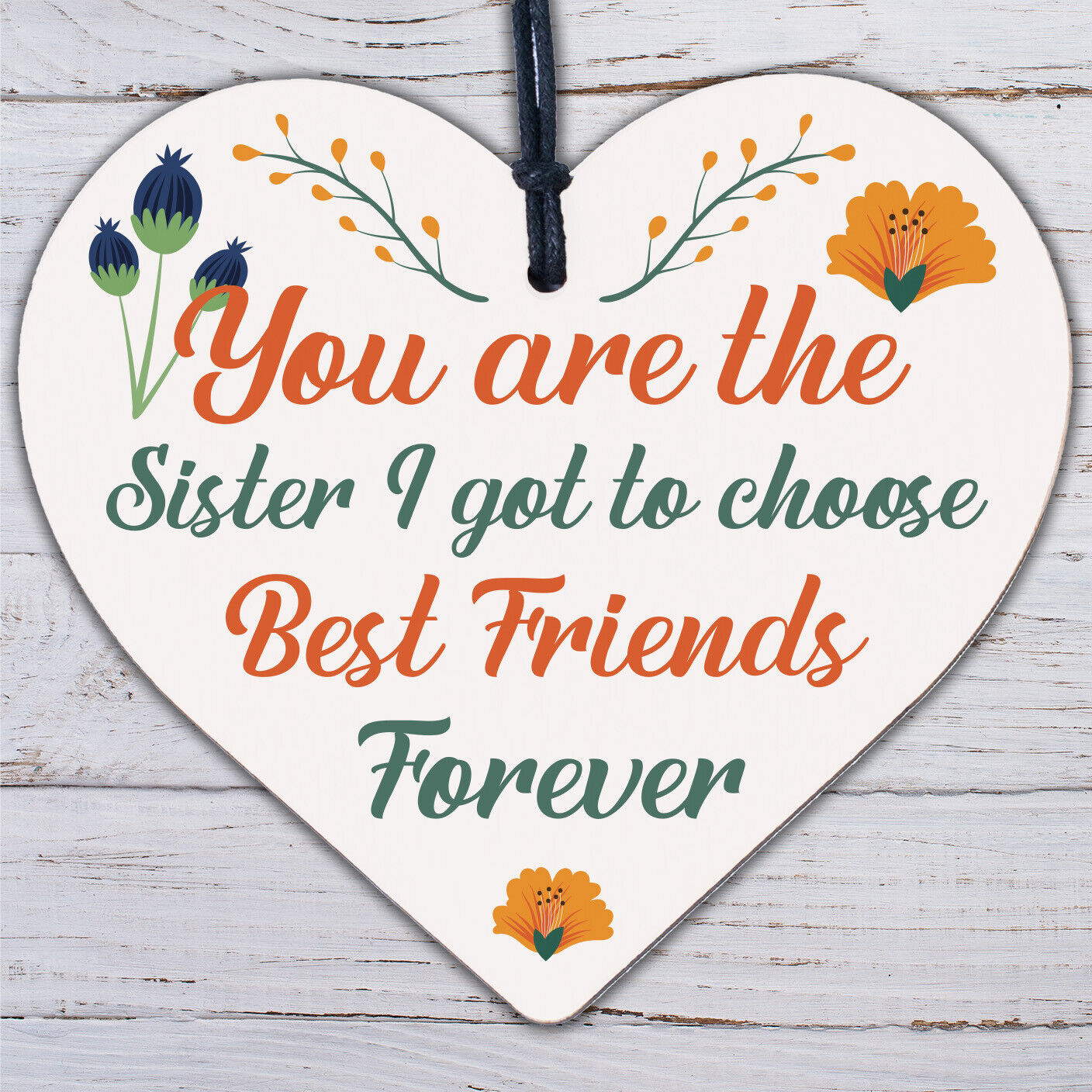 Thank You Sister Gift Best Friend Wood Heart Love Plaque Frendship Gift