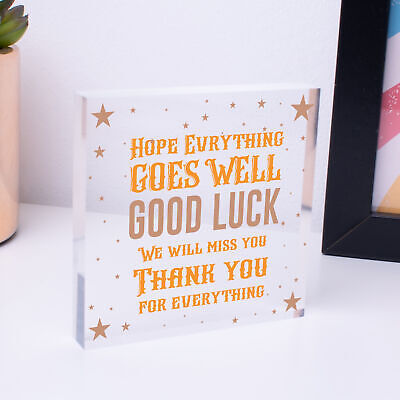 Good Luck Colleague Friend Teacher Work New Job Gift Engraved Wood Sign Present