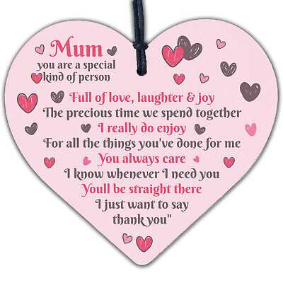 THANK YOU Mum Gifts Wooden Heart For Her Mummy Daughter Birthday Christmas