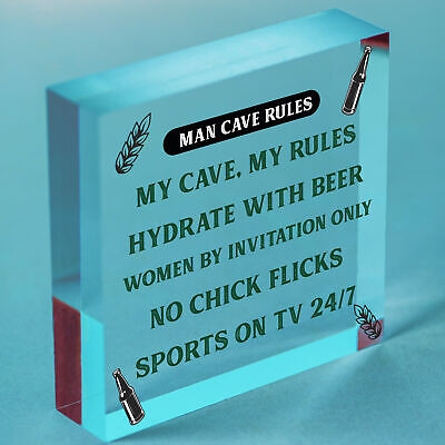 Man Cave Rules Funny Plaque Games Boys Room Bar Beer Sign Gifts For Men Dad