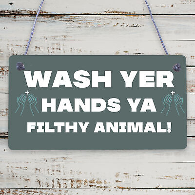 Bathroom Toilet Sign Decor Funny Wash Your Hands Humouros Wall Plaque Home Gift