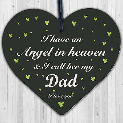 Special Angel Dad Heart Shaped Wood Memorial Grave Plaque Xmas Tree Decoration