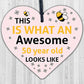 AWESOME 50 Year Old Funny 50th Birthday Gift 50th Birthday Card Wooden Heart