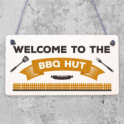 BBQ Hut Garden Sign Summer House Bar Man Cave Shed Plaque Friendship Gift