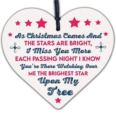 Brightest Star On My Tree Wooden Hanging Heart Memorial Plaque Christmas Decor