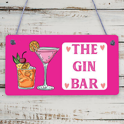 Vintage The Gin Bar Hanging Plaque Home Bar Gift Man Cave Signs Kitchen Pub