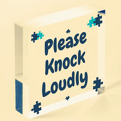 Please Knock Loudly Hanging Door Sign Plastic Contempary Wall Decorative Plaque