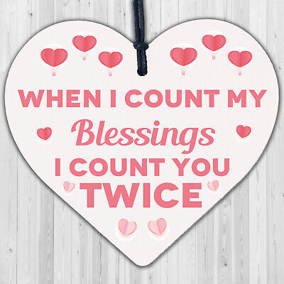 Blessings Count You Twice Wooden Hanging Heart Plaque Friendship Love Gift Sign