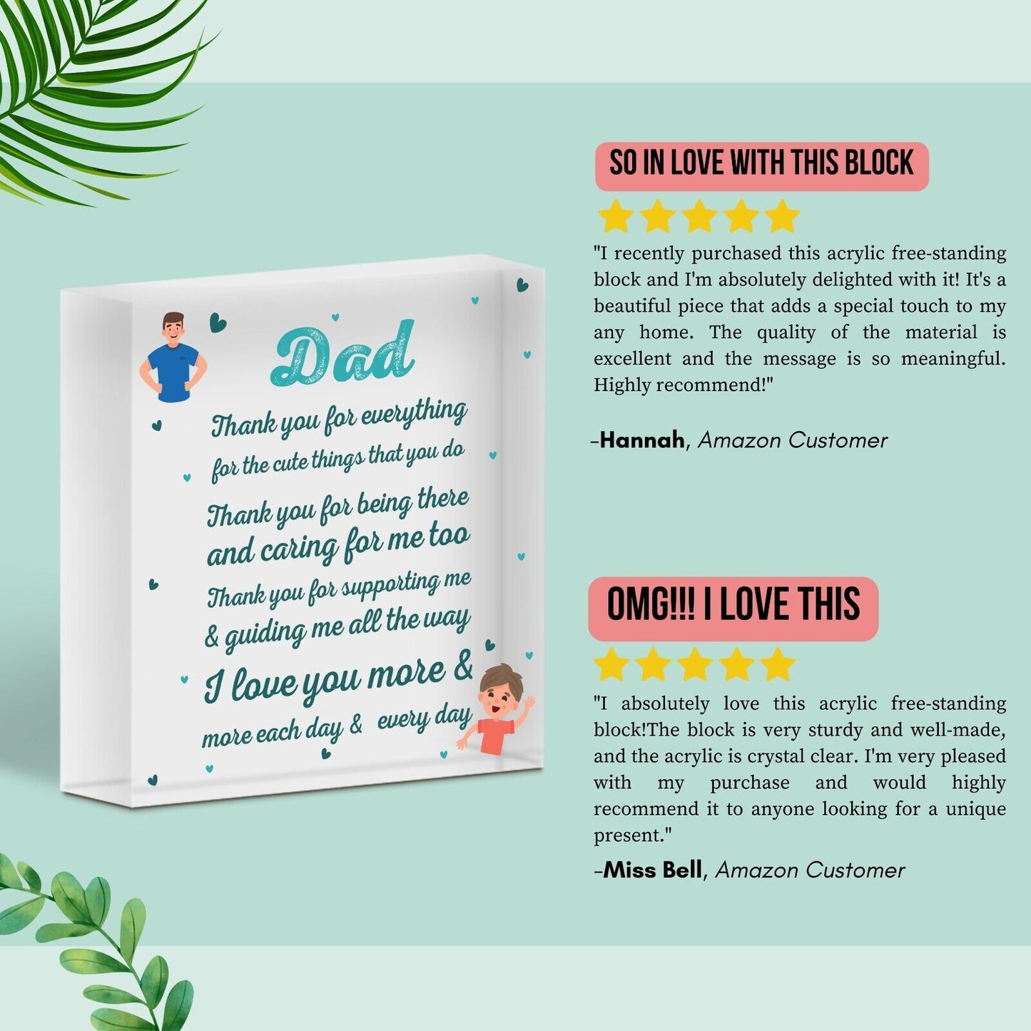 Cute Dad Gift Acrylic Block Birthday Gift For Dad Daughter Son Gifts Keepsakes