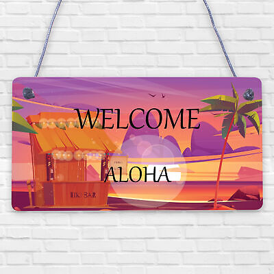 Tiki Bar Welcome Hanging Wall Plaque Garden Home Bar Pub Sign Friendship Gift