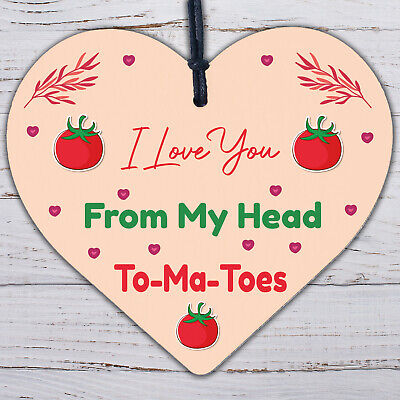 Valentines Day: LOVE YOU HEAD TOMATOES Wood Hanging Heart Sign Funny Kitchen