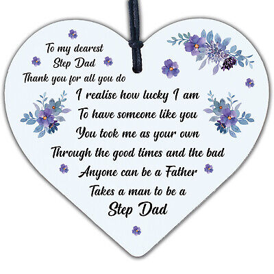 Step Dad Gift Novelty Plaque Wooden Heart Thank You Gift For Him Gifts For Dad