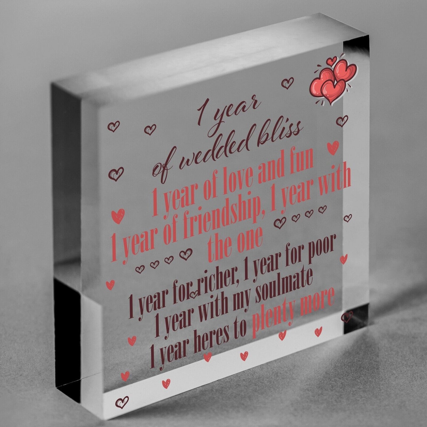 1st Wedding Anniversary 1 Year Gift Handmade Acrylic Block First Wedding Gifts