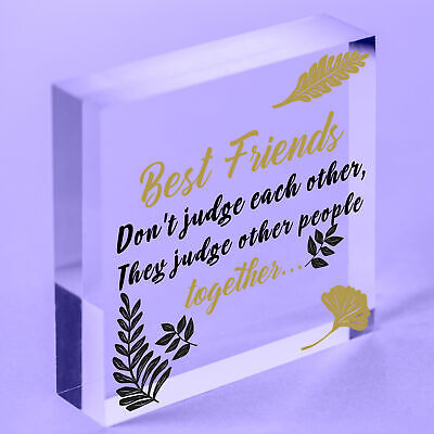 Best Friends Judge Others Friendship Love Gift Hanging Plaque Funny Friend Sign