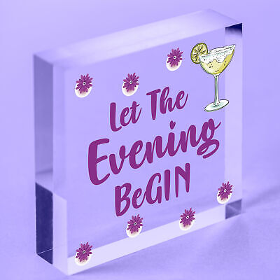 Fun Vintage Let The Evening BeGIN - Gin & Tonic Wood Hanging Heart Sign Gift Bar