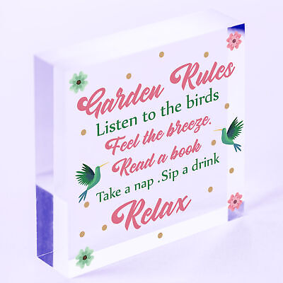 Garden Rules Novelty Hanging Plaque SummerHouse Sign Garden Shed Friendship Gift