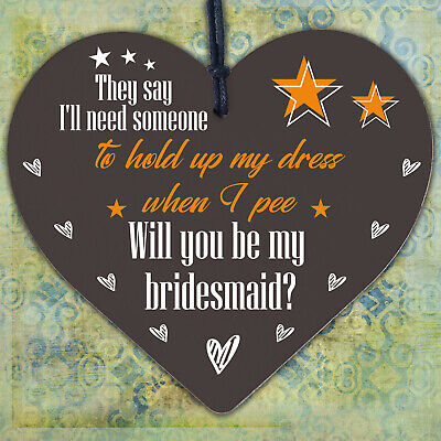 Will You Be My Bridesmaid Wooden Hanging Heart Wedding Invitation GIFTS Favours