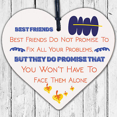 Best Friends Face Problems Together Wooden Hanging Heart Plaque Friendship Sign