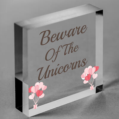 Beware Of The Unicorns Novelty Wooden Hanging Shabby Chic Plaque Unicorn Sign