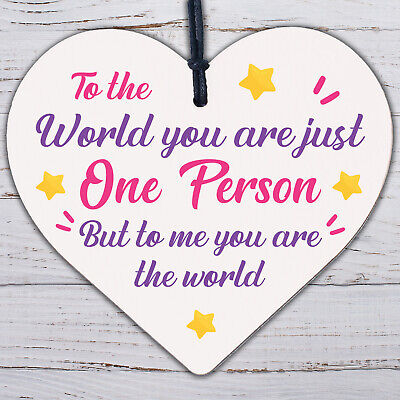 To Me You Are The World Wooden Hanging Heart Cute Love Gift Plaque Friends Sign