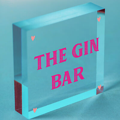 Vintage The Gin Bar Hanging Plaque Home Bar Gift Man Cave Signs Kitchen Pub