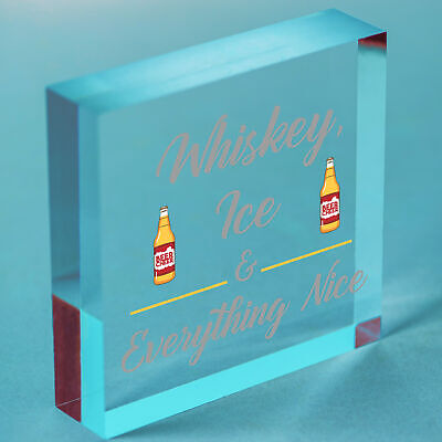 Whiskey Ice Nice Funny Alcohol Man Cave Friend Hanging Plaque Home Bar Gift Sign