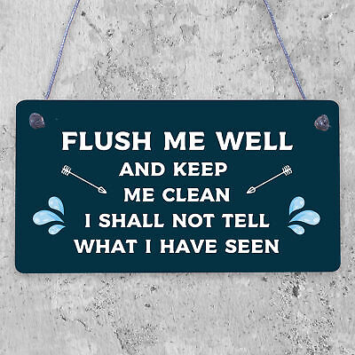 Toilet Flush Me Well Sign Funny Novelty Loo Door Hanging Home Gift Bathroom