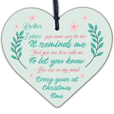 Brother Memorial In Loving Memory Wooden Heart Christmas Bauble Decoration