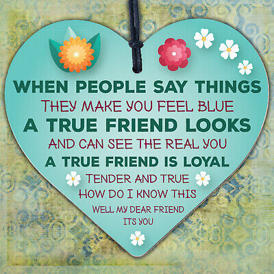 TRUE FRIEND Inspirational Motivational Friendship Gift Sign Butterfly Heart Wood