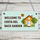 Costa Del Back Garden Funny Garden Sign Hanging Summerhouse Sign Home Gift