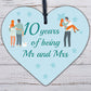 10 Year Anniversary Gift Wooden Heart Sign Mr And Mrs 10th Anniversary Plaque