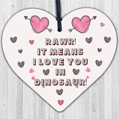 Rawr I Love You Novelty Wooden Hanging Heart Plaque Funny Valentines Day Gift