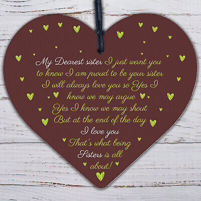 Sister Gift Birthday Gift For Sister Keepsake Poem Wooden Heart Friendship Sign