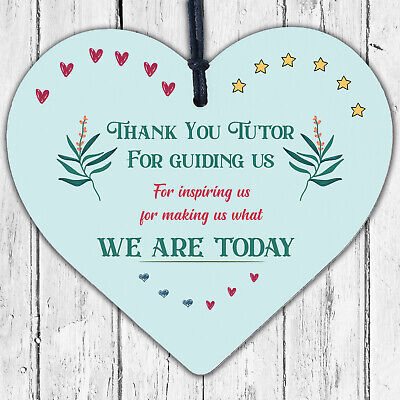 Thank You Tutor Teacher Mentor Support Wooden Heart Leaving Gift Plaque Sign