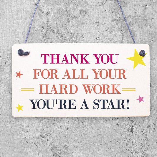 Thank You Gift For Colleague Employee Student Gift Award Wooden Star Plaque Sign