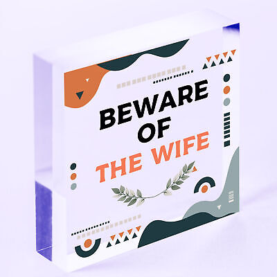 Beware Of The Wife Novelty Wooden Hanging Shabby Chic Plaque Anniversary Gift