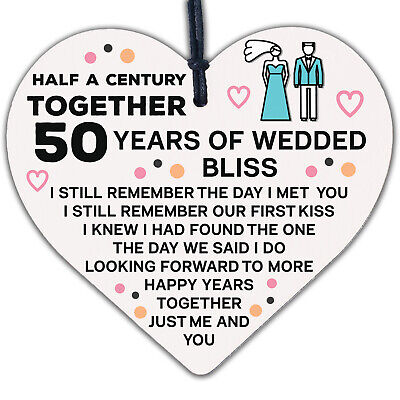 50th Wedding Anniversary Card Wood Heart Gift For Husband or Wife Thank You