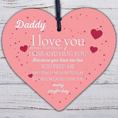 Daddy I Love You Wood Heart Father's Day Gifts For Him Dad Daughter Son Birthday