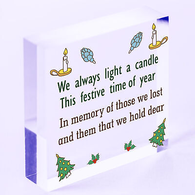 Light Candle Christmas Memorial Bereavement Hanging Plaque Tree Decoration Sign