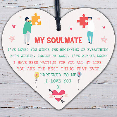 My Soulmate I Love You Wooden Hanging Heart Plaque Cute Valentines Day Gift Sign